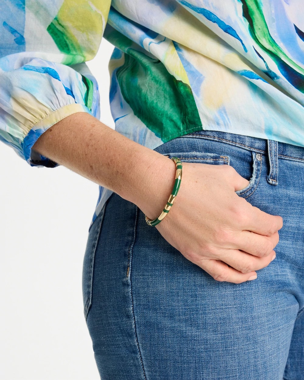 Chico's | Green Enamel Hinge Bangle/ Green