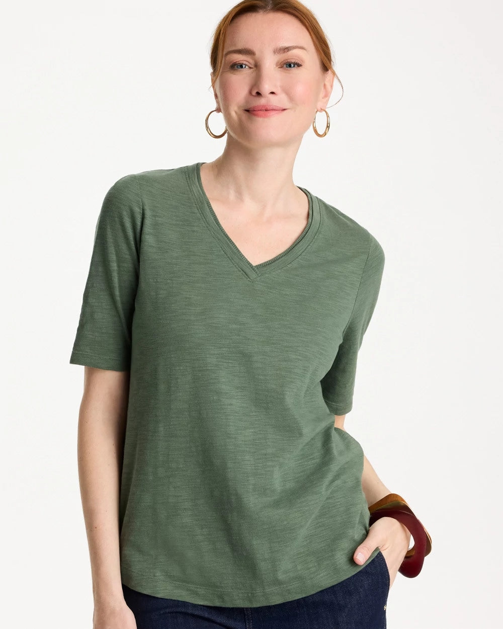 Chico's | Cotton Slub V-Neck Tee/ Kelp Forest