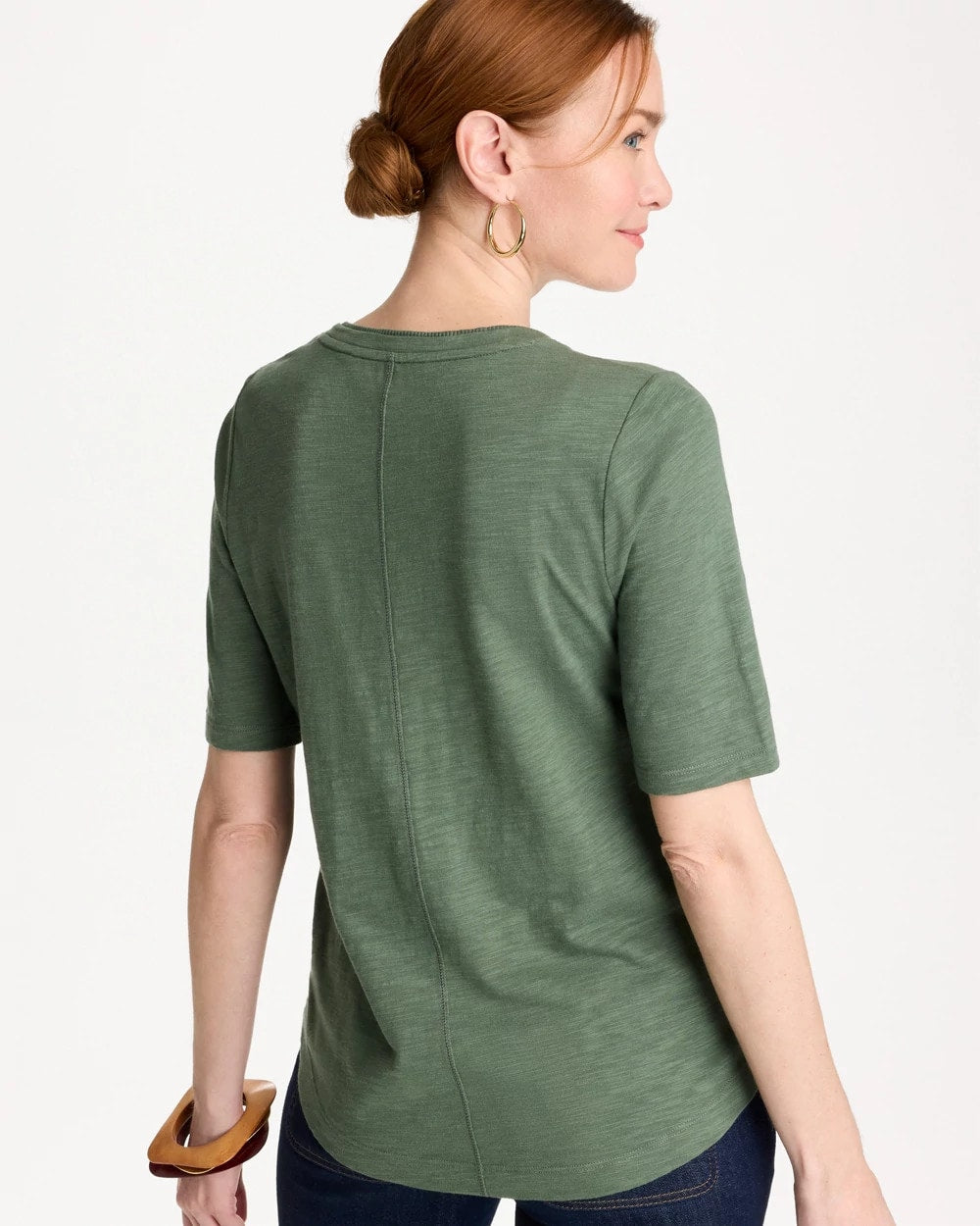 Chico's | Cotton Slub V-Neck Tee/ Kelp Forest