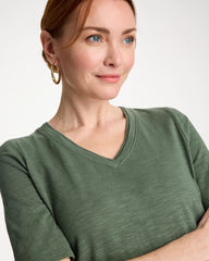 Chico's | Cotton Slub V-Neck Tee/ Kelp Forest