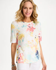 Chico's | Cotton Slub Printed Henley Tee/ Bondi Blue