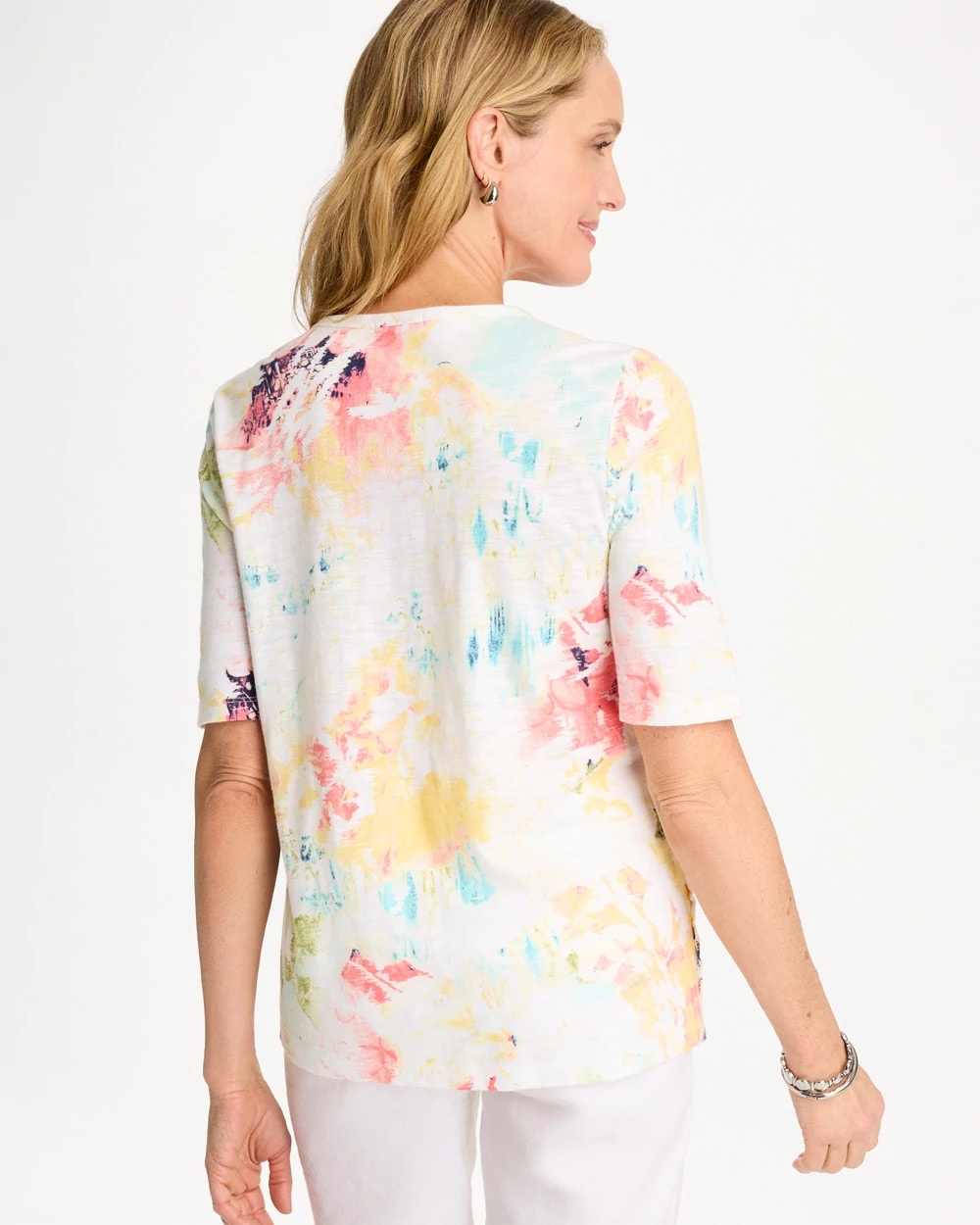 Chico's | Cotton Slub Printed Henley Tee/ Bondi Blue