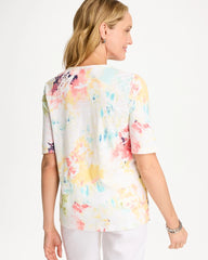 Chico's | Cotton Slub Printed Henley Tee/ Bondi Blue