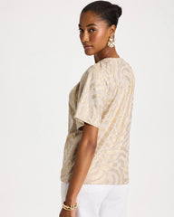 Chico's | Cotton Foiled Shirred Tee/ Smokey Taupe