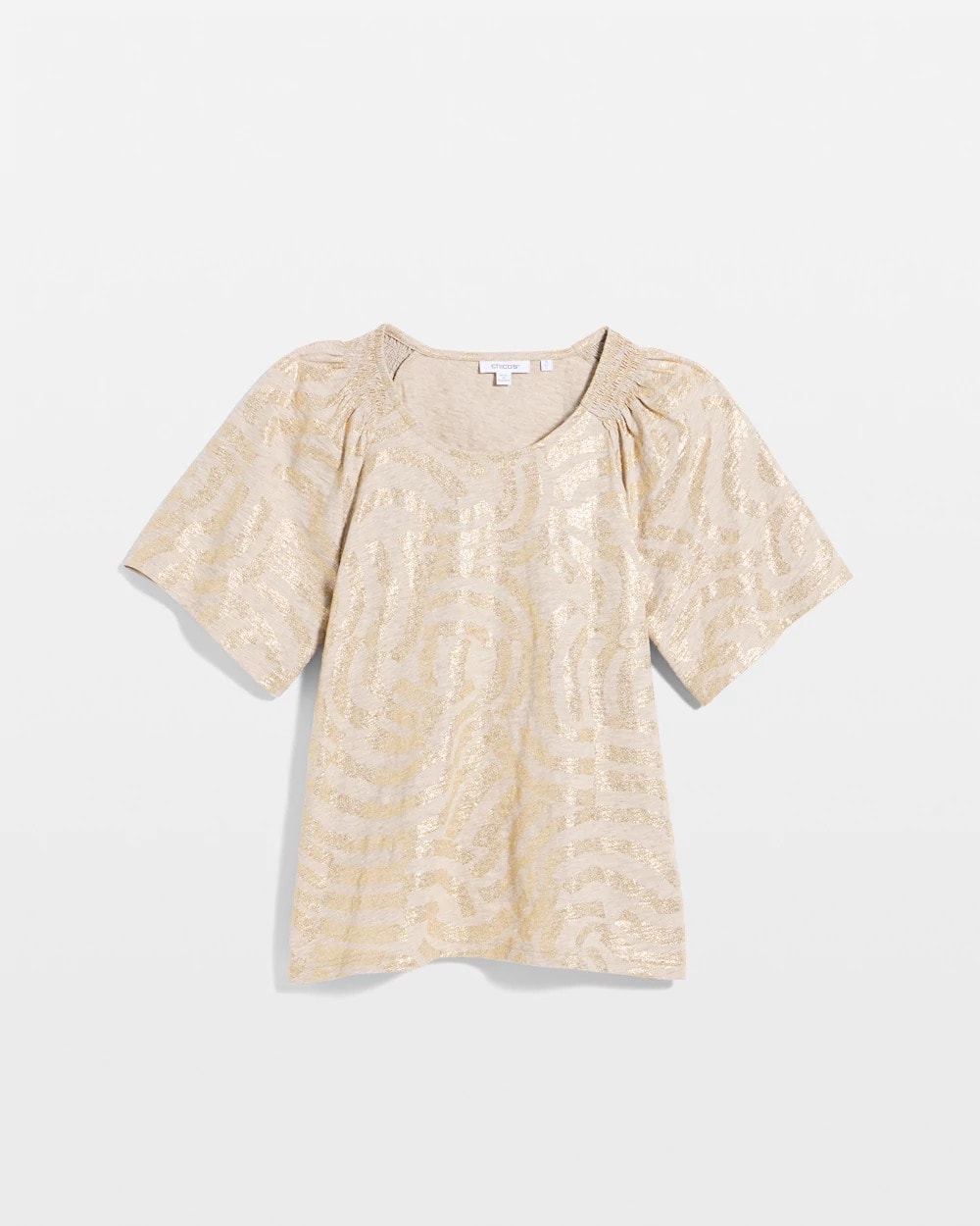 Chico's | Cotton Foiled Shirred Tee/ Smokey Taupe