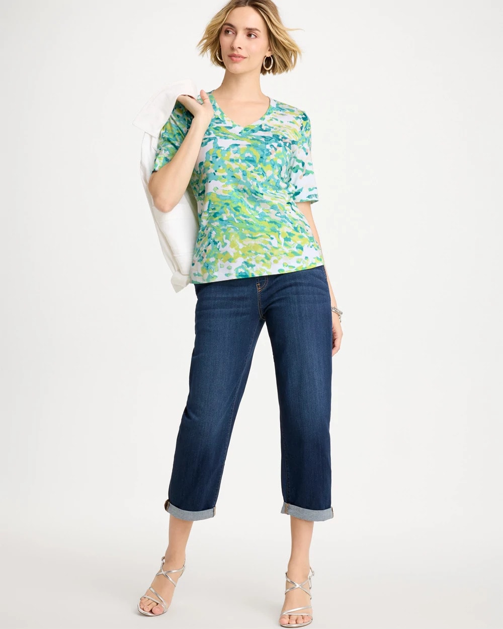 Chico's | Pima Printed Elbow Sleeve Tee/ Bondi Blue
