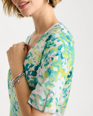 Chico's | Pima Printed Elbow Sleeve Tee/ Bondi Blue