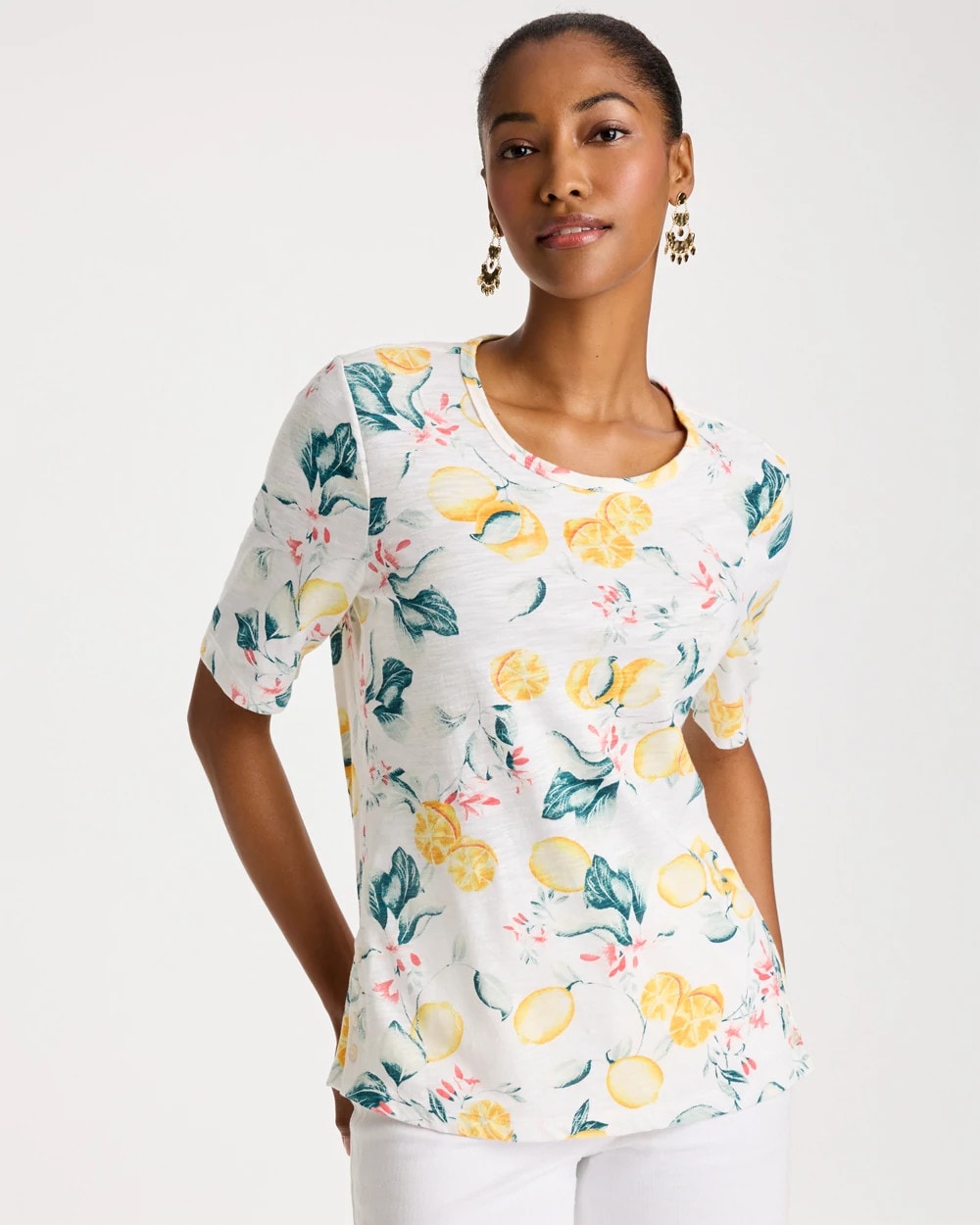 Chico's | Cotton Slub Printed Tee/ Limon