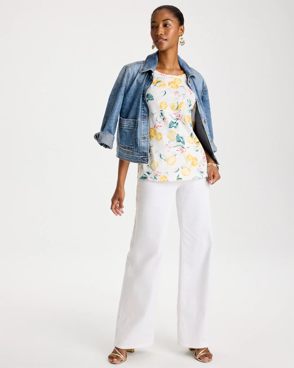 Chico's | Cotton Slub Printed Tee/ Limon
