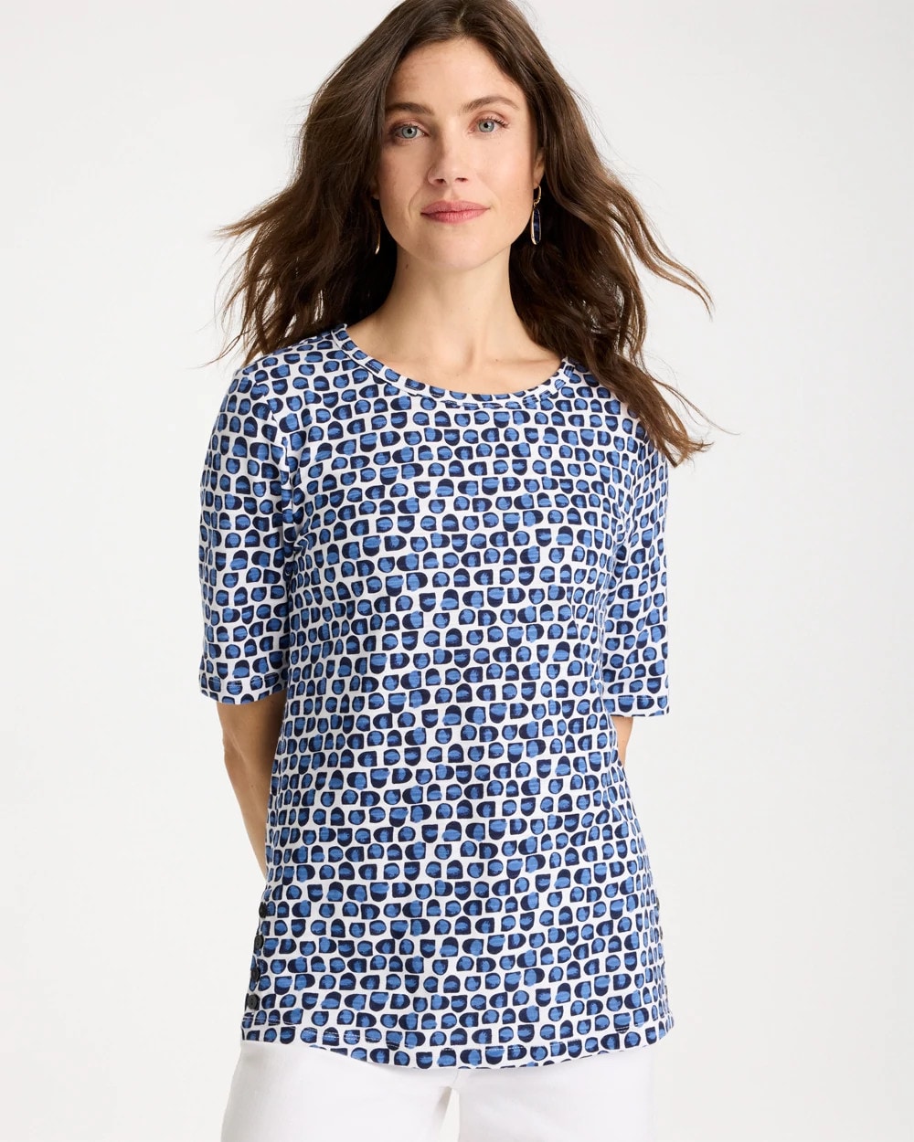Chico's | Cotton Slub Printed Tee/ Passport Blue