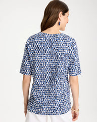 Chico's | Cotton Slub Printed Tee/ Passport Blue