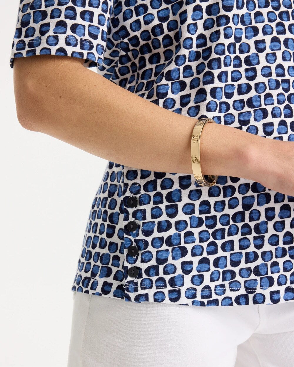 Chico's | Cotton Slub Printed Tee/ Passport Blue