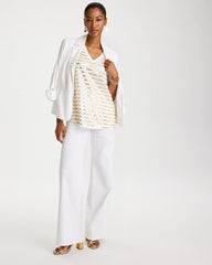 Chico's | Striped Cotton Slub V-Neck Tee/ Alabaster
