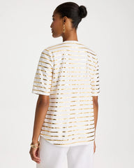 Chico's | Striped Cotton Slub V-Neck Tee/ Alabaster
