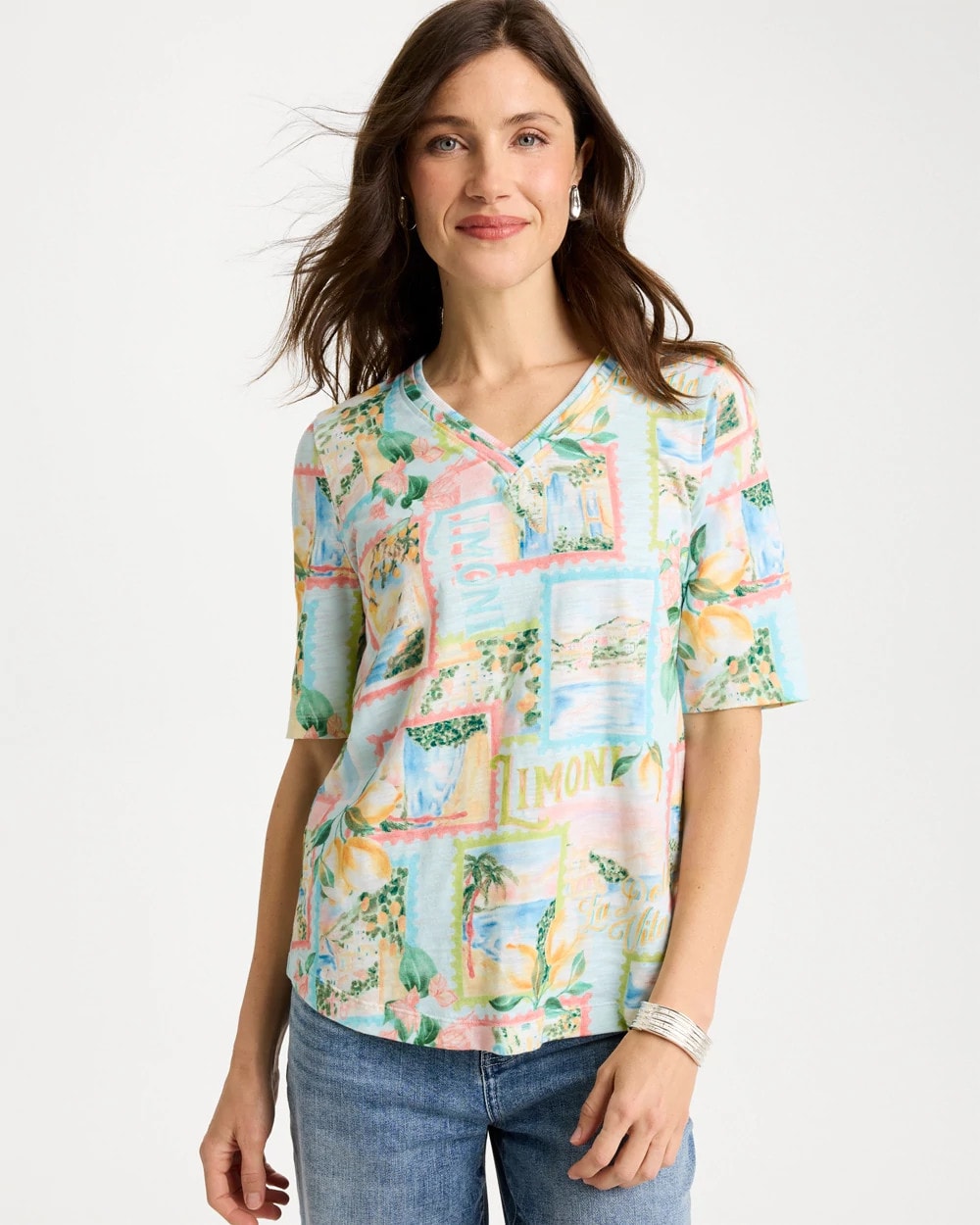 Chico's | Limoni Dolci Cotton Slub V-Neck Tee/ Bondi Blue