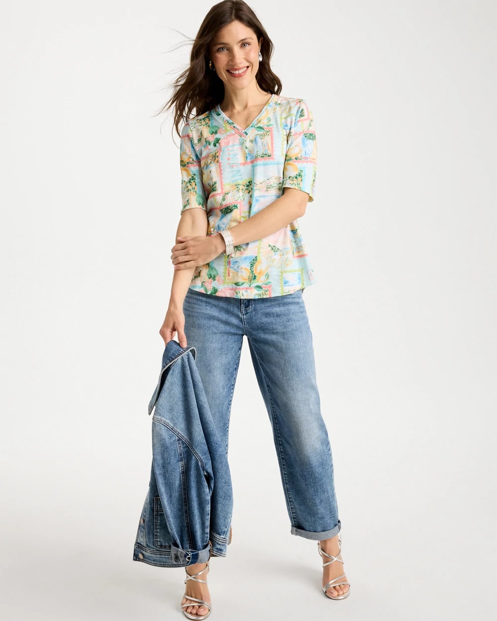 Chico's | Limoni Dolci Cotton Slub V-Neck Tee/ Bondi Blue