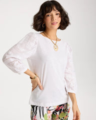 Chico's | Cotton Eyelet Sleeve Tee/ Alabaster