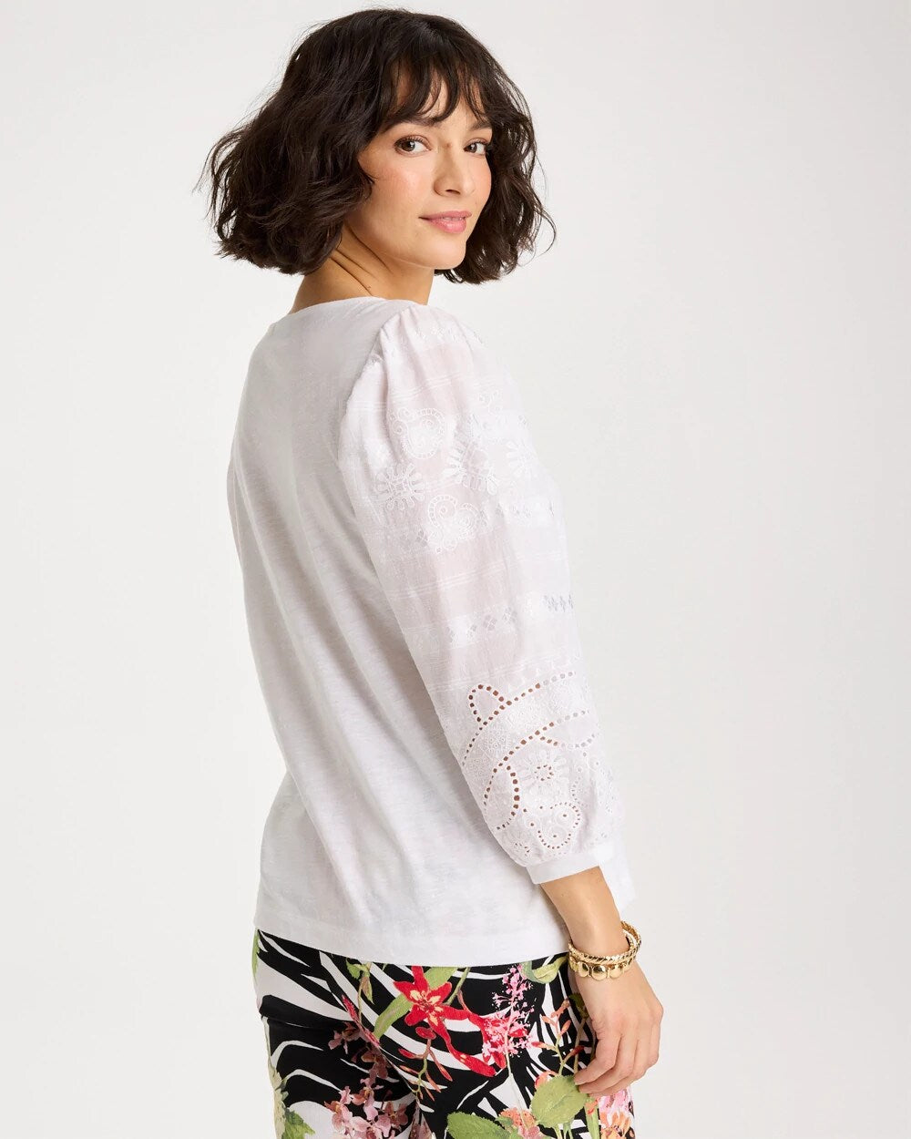 Chico's | Cotton Eyelet Sleeve Tee/ Alabaster
