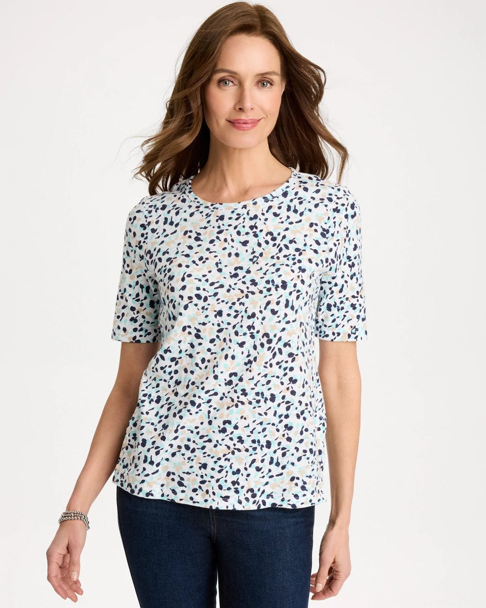 Chico's | Cotton Slub Printed Tee/ Bondi Blue