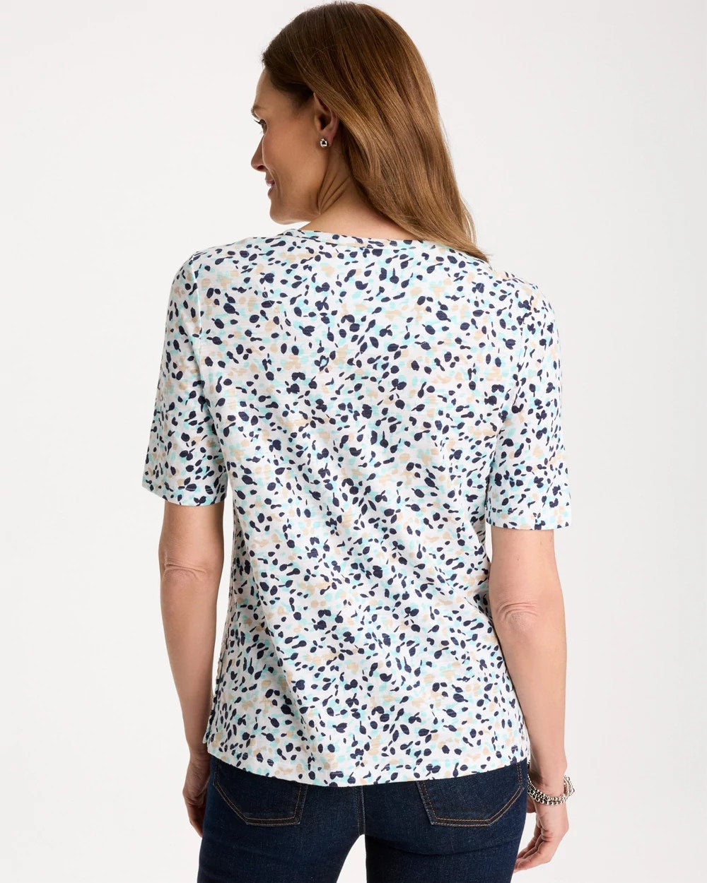 Chico's | Cotton Slub Printed Tee/ Bondi Blue
