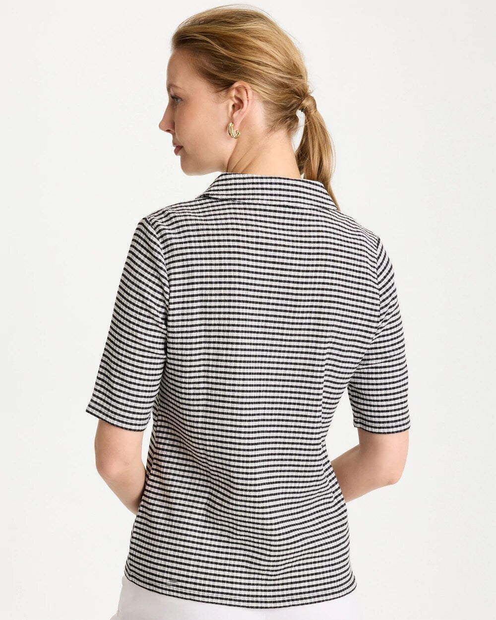 Chico's | Gingham Textured Camp Tee/ Black