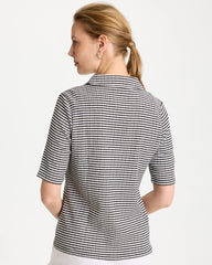 Chico's | Gingham Textured Camp Tee/ Black