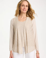 Chico's | Knit Sequin Cardigan/ Smokey Taupe