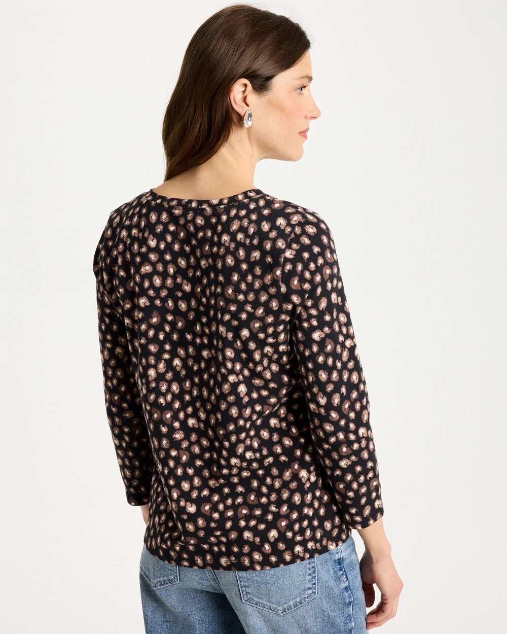 Chico's | Cotton Stretch 3/4 Sleeve Polka Dot Tee/ Black