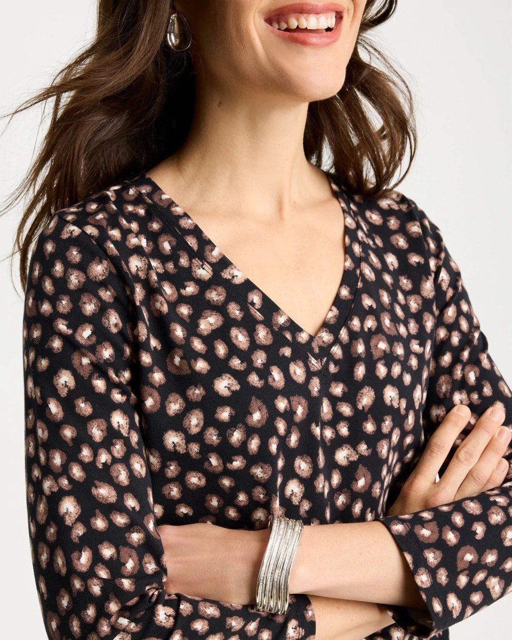 Chico's | Cotton Stretch 3/4 Sleeve Polka Dot Tee/ Black