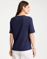 Chico's | Cotton Slub Crewneck Button Tee/ Passport Blue