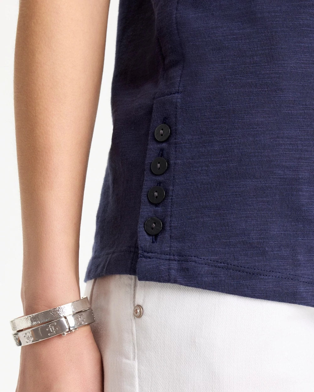 Chico's | Cotton Slub Crewneck Button Tee/ Passport Blue
