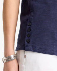 Chico's | Cotton Slub Crewneck Button Tee/ Passport Blue