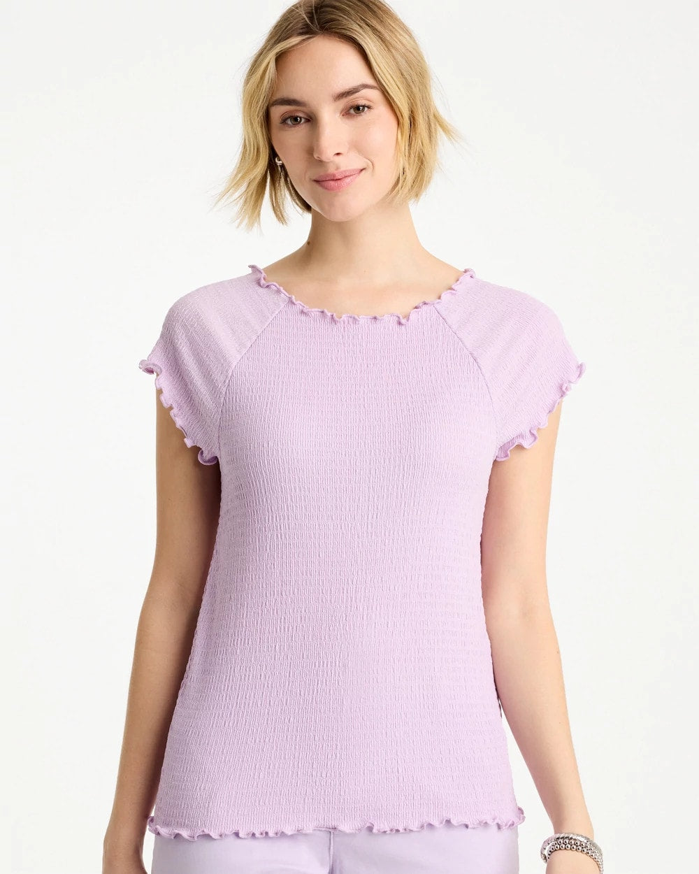 Chico's | Textured Knit Lettuce Raglan Tee/ Orchid Mist