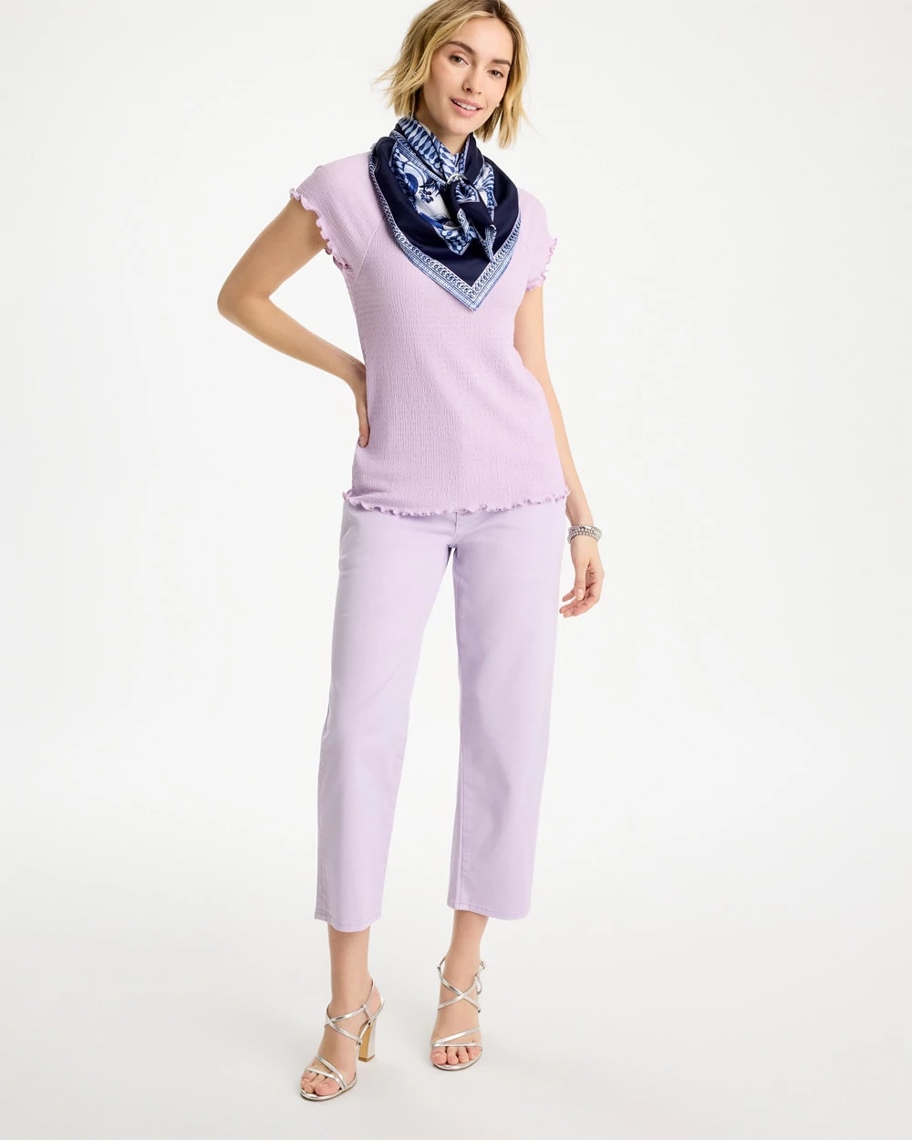 Chico's | Textured Knit Lettuce Raglan Tee/ Orchid Mist
