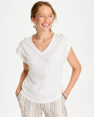 Chico's | Cotton Slub Epaulette Tee/ Alabaster
