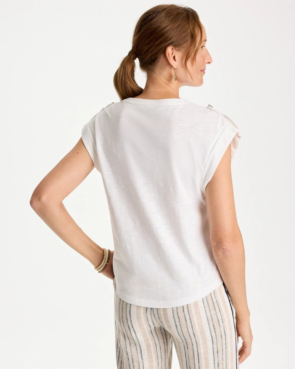 Chico's | Cotton Slub Epaulette Tee/ Alabaster