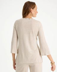 Chico's | Embroidered Linen Tee/ River Rock