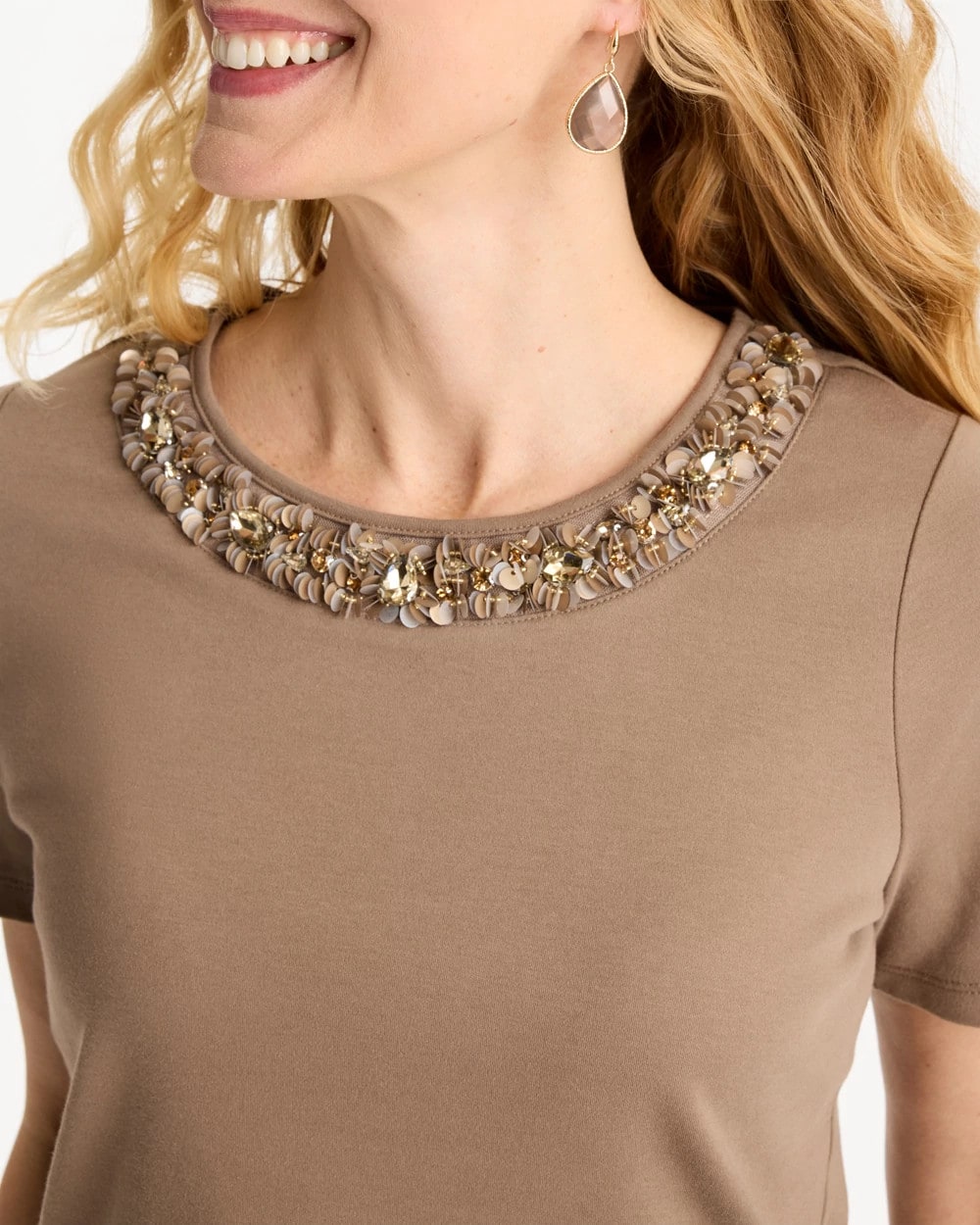 Chico's | Cotton Sequin Tee/ Topaz Smoke