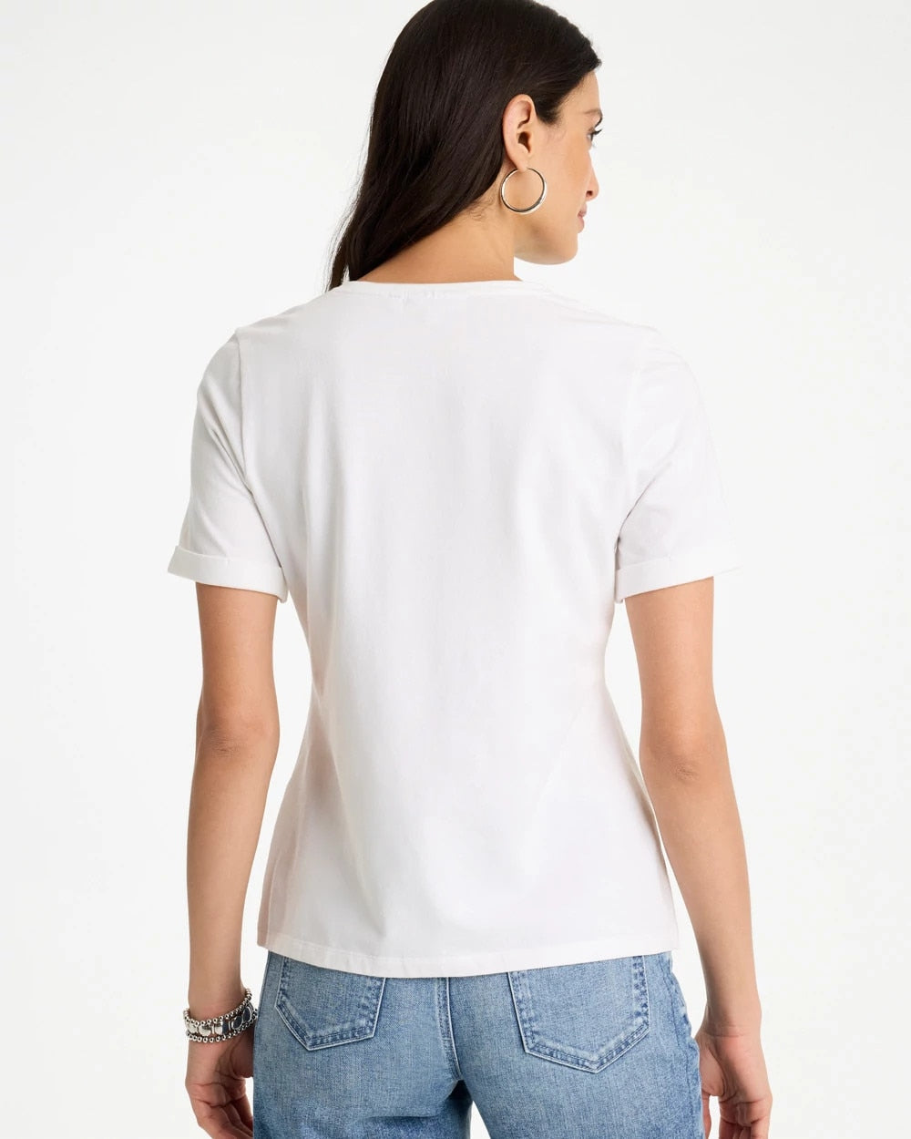 Chico's | Cotton Stretch Palm Sequin Tee/ Alabaster