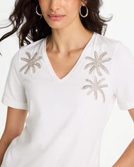Chico's | Cotton Stretch Palm Sequin Tee/ Alabaster