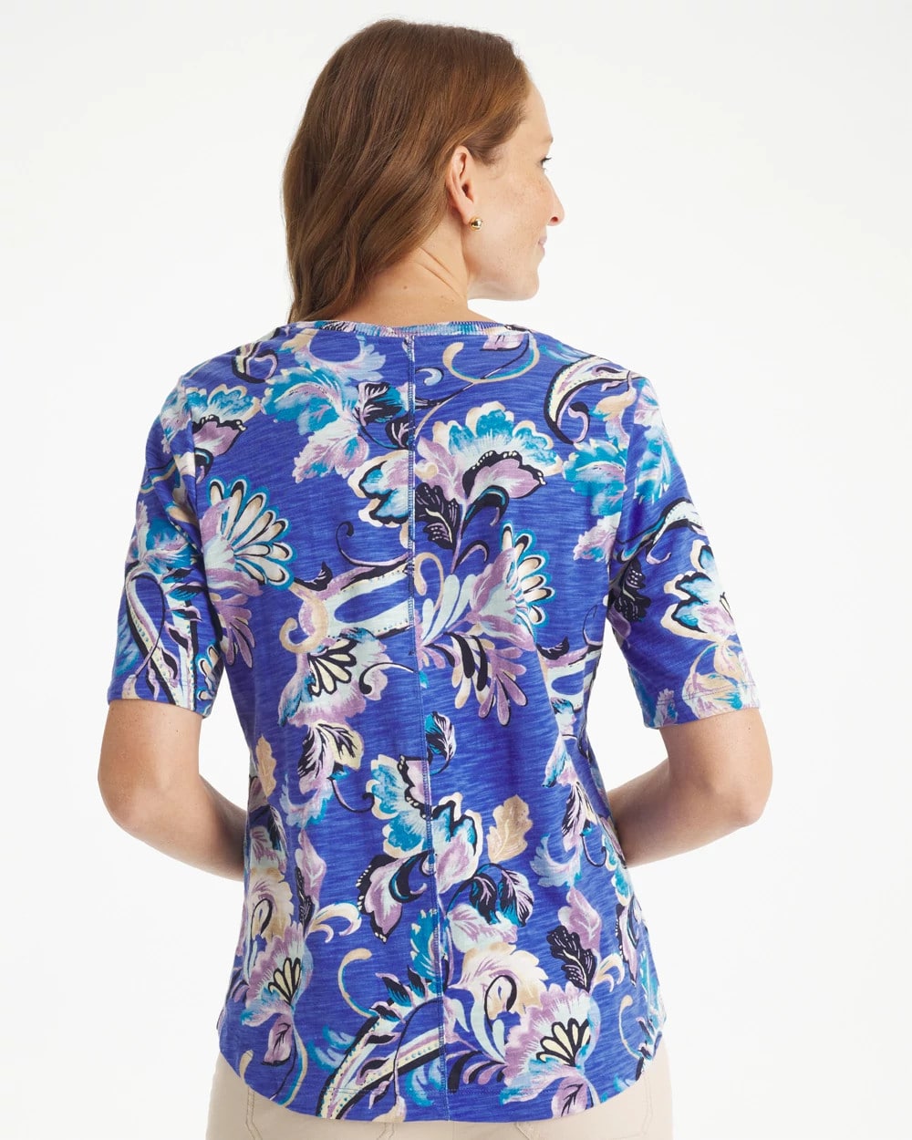 Chico's | Paisley Cotton Slub V-Neck Tee/ Amparo Blue