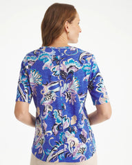 Chico's | Paisley Cotton Slub V-Neck Tee/ Amparo Blue