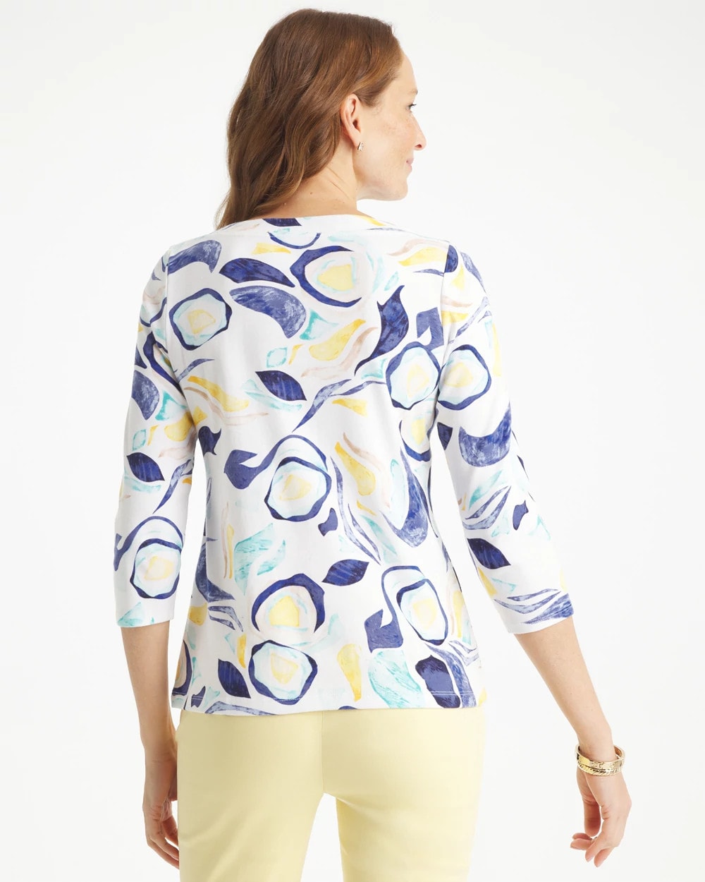 Chico's | Abstract Pima 3/4 Sleeve Tee/ Passport Blue