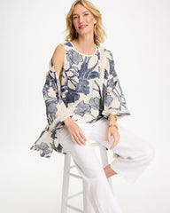 Chico's | Caviar Trim Floral Tank/ Ecru