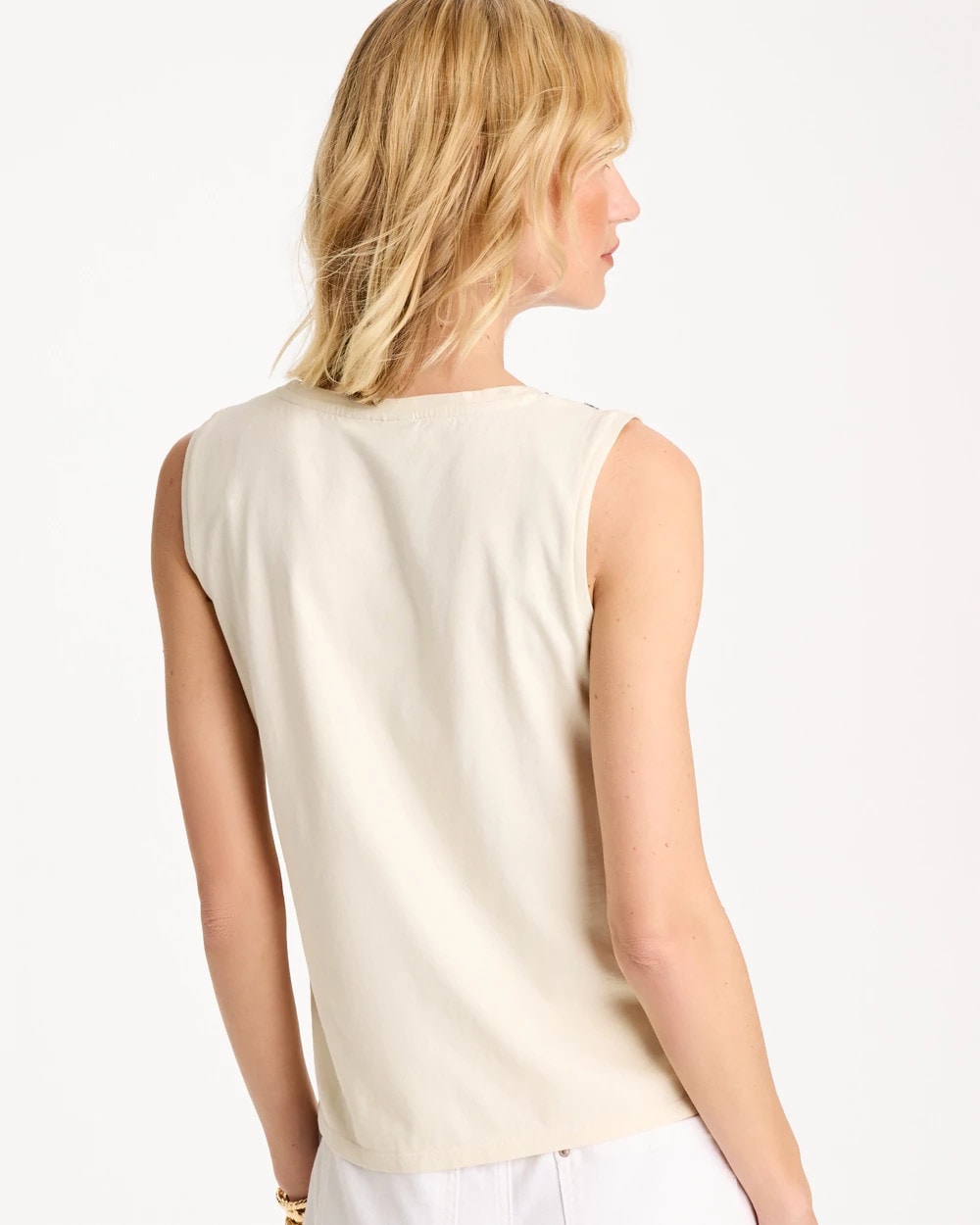 Chico's | Caviar Trim Floral Tank/ Ecru