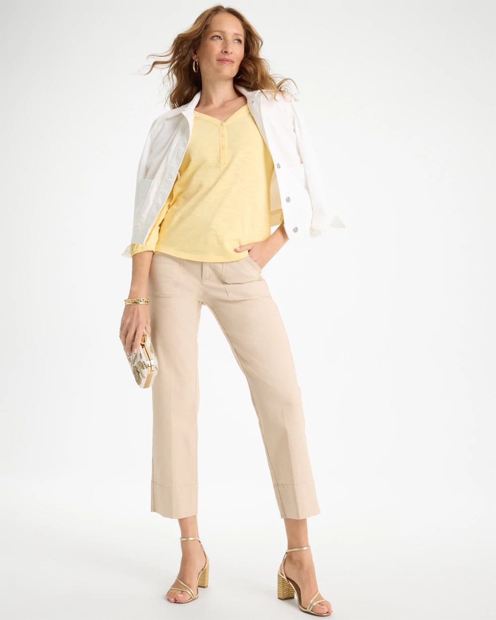 Chico's | Puff Sleeve Cotton Slub Henley Tee/ Golden Haze