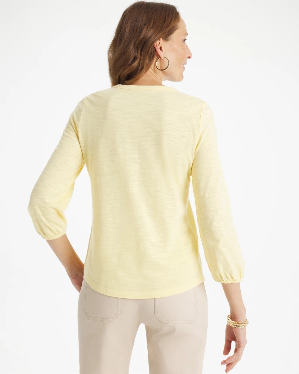 Chico's | Puff Sleeve Cotton Slub Henley Tee/ Golden Haze