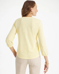 Chico's | Puff Sleeve Cotton Slub Henley Tee/ Golden Haze