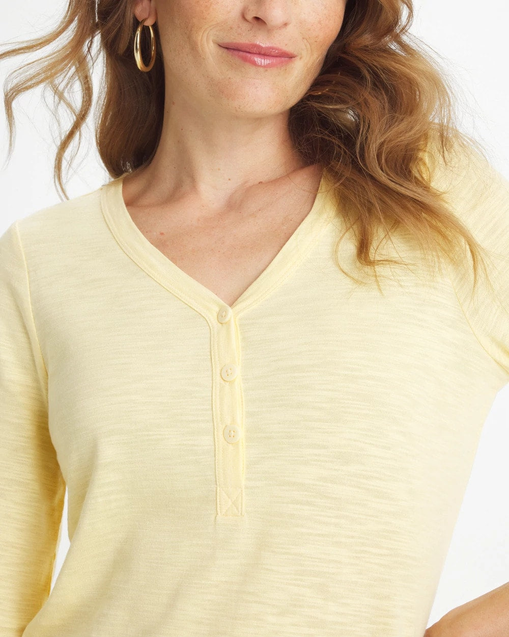 Chico's | Puff Sleeve Cotton Slub Henley Tee/ Golden Haze
