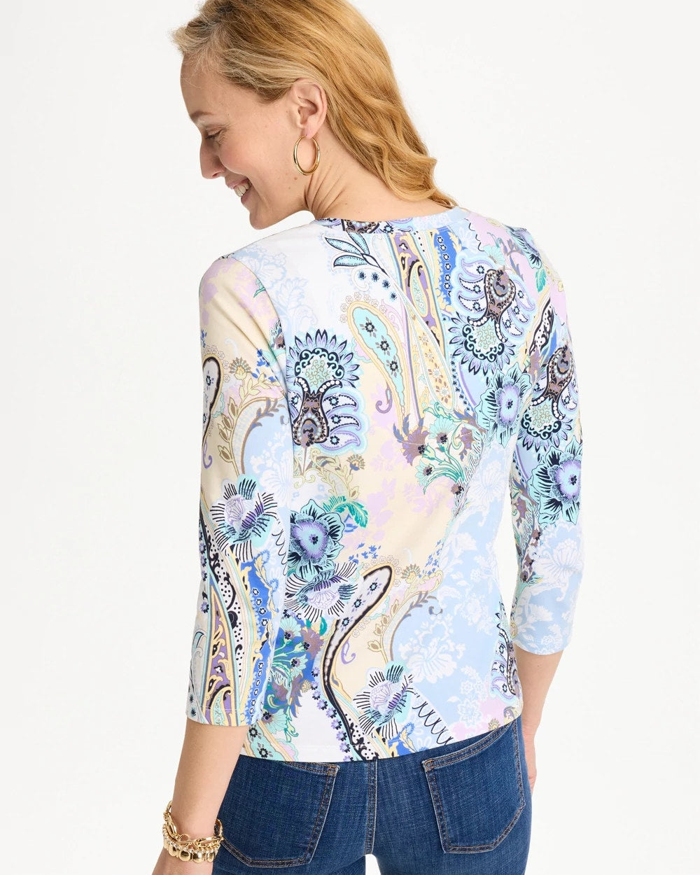 Chico's | Patch Cotton Stretch 3/4 Sleeve Tee/ Passport Blue